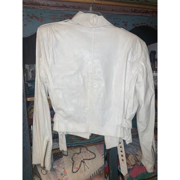 VINTAGE 90s ABS WHITE POLYURETHANE MOTO BIKER JACKET S - Picture 3 of 13